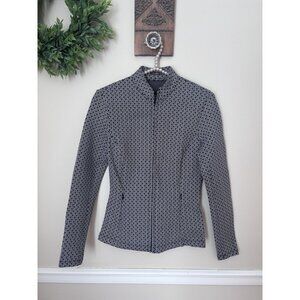 J McLaughlin Size XS Black White Full Zip Fitted Athletic Jacket Geometric Print